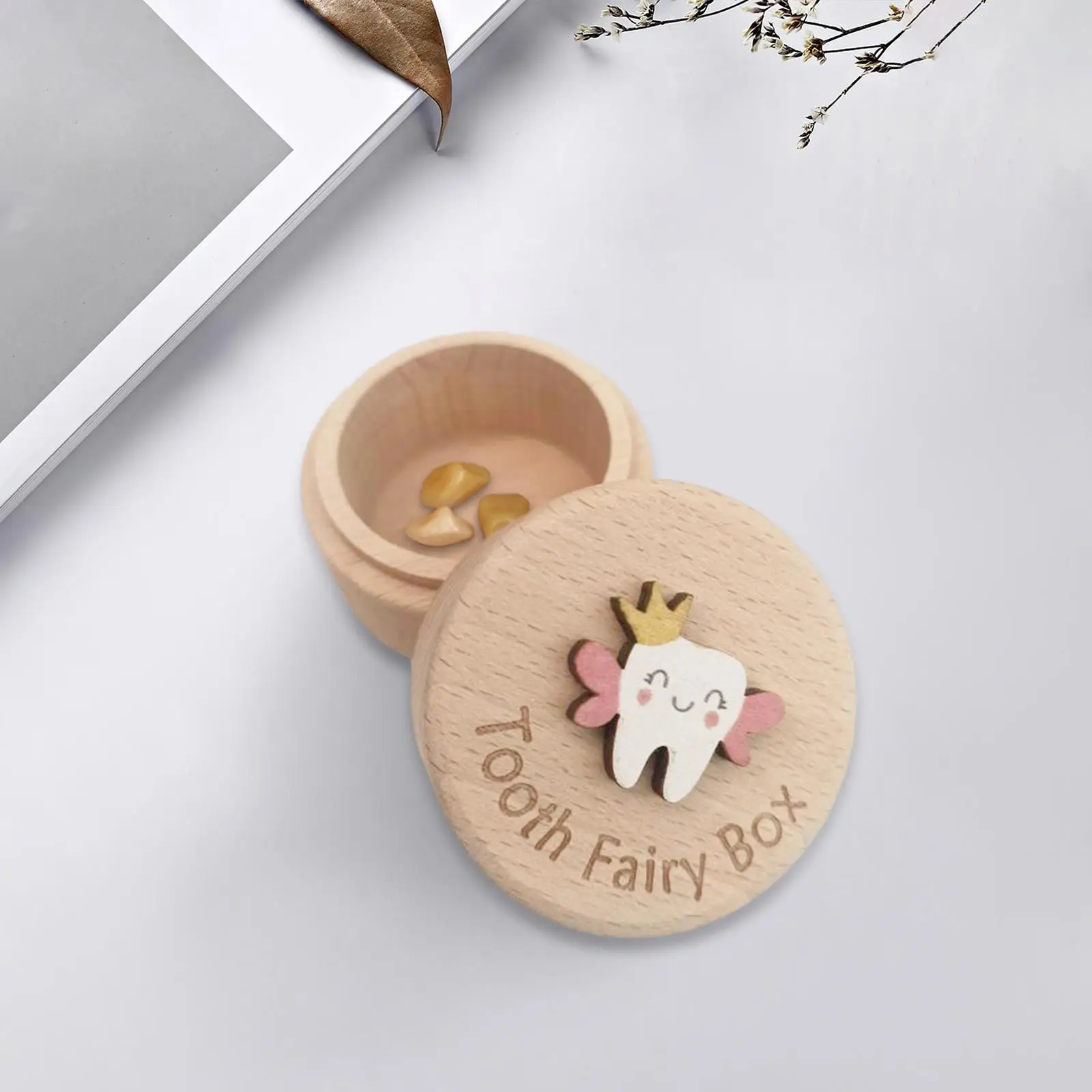Baby Tooth Keepsake Collection Wooden Storage Organizer Box for Kids Tooth Fairy Gift Memory and Fetal Hair