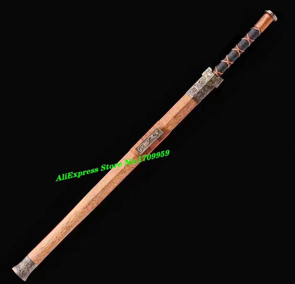 KungFu Cosplay Real Sword Chinese Han Dynasty WuShu Double Edge Jian Pear Wood/Full Tang 1095 High Carbon Steel Pattern Blade