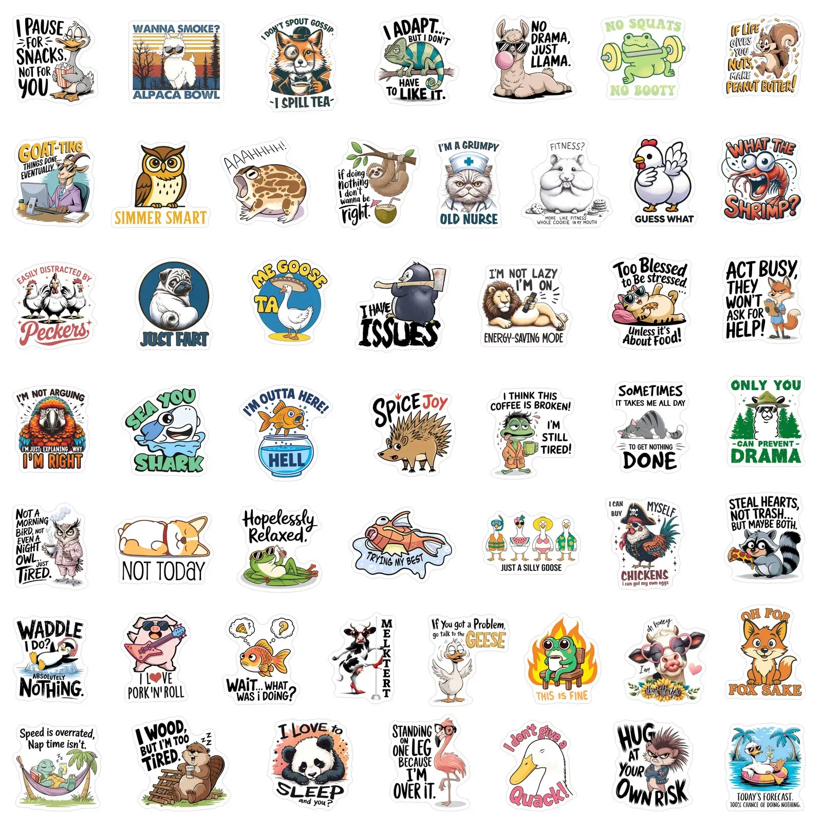 50pcs Cartoon Funny English Inspirational Quotes Animals Graffiti Stickers DIY Phone Guitar Laptop Notebook Suitcase Cup Sticker