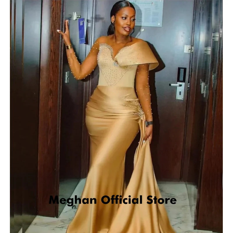 

Luxury Satin Evening Dresses For African Women Exquisite Peals Beaded Long Mermaid Wedding Party Dress 2025 Female Customized