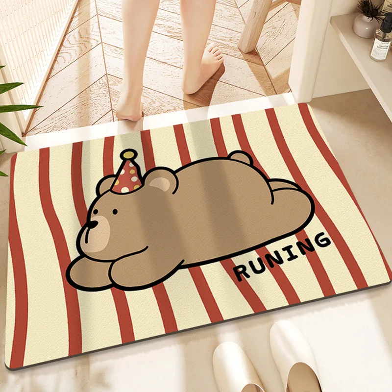 

Cute Striped Carpet Bathroom Anti Slip Absorbent Pad Cartoon Bear Entrance Door Mat Home Decoration