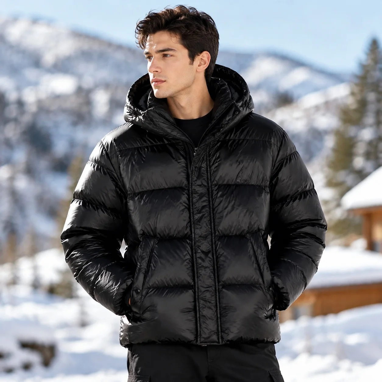 Hooded No Iron Coat with Zipper Closure Wrinkle Resistant Pullover Loose Fit Regular Length Simple Winter Jacket for Men