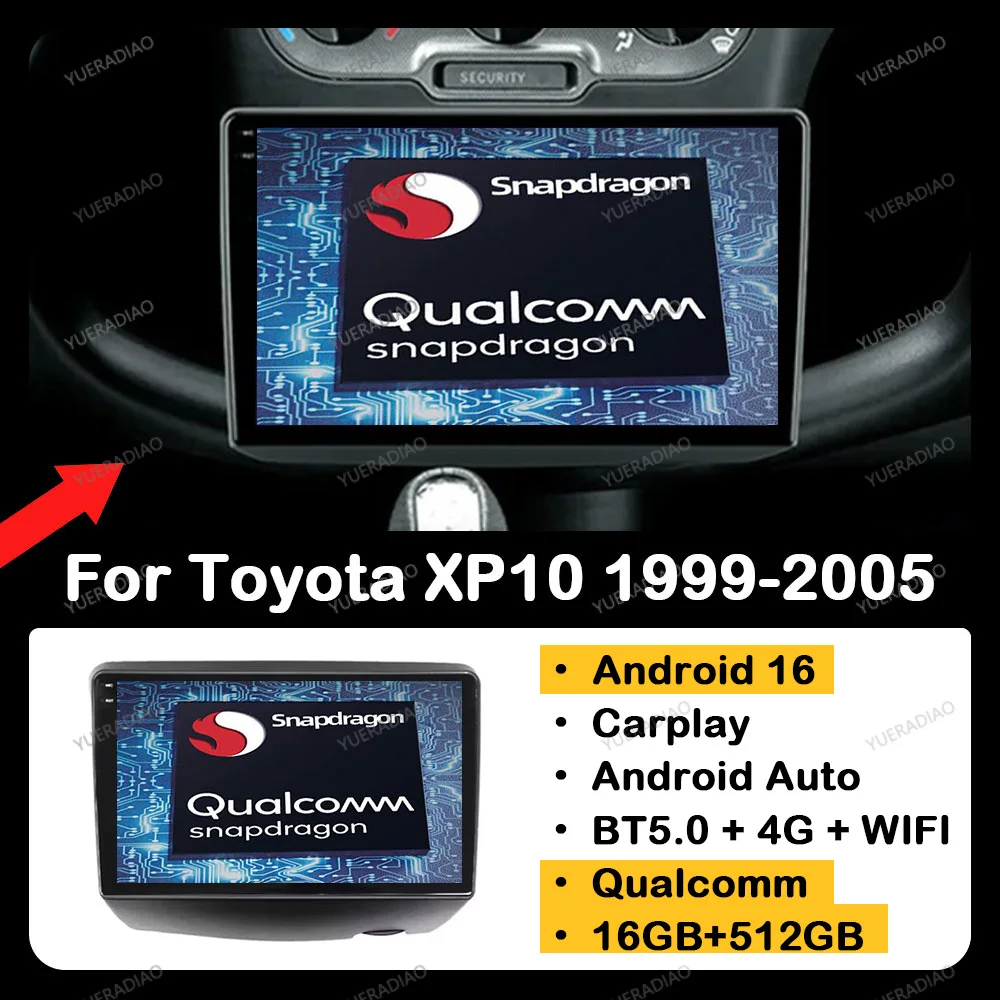 Radio para Auto Android 16 para Toyota Vitz XP10 Yaris Platz Echo 1999 - 2005 GPS NAVI Reproductor Multimedia Estéreo de Video 2DIN BT QLED
