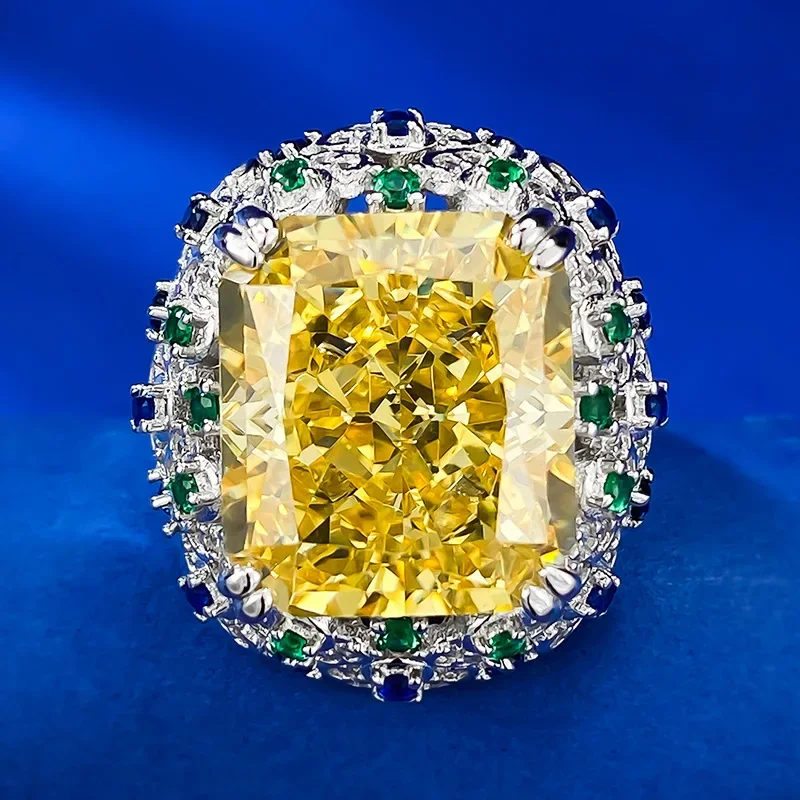 European and American luxury set with 15 carat imported high carbon diamond Radian ice cut 14 * 16 yellow  ring