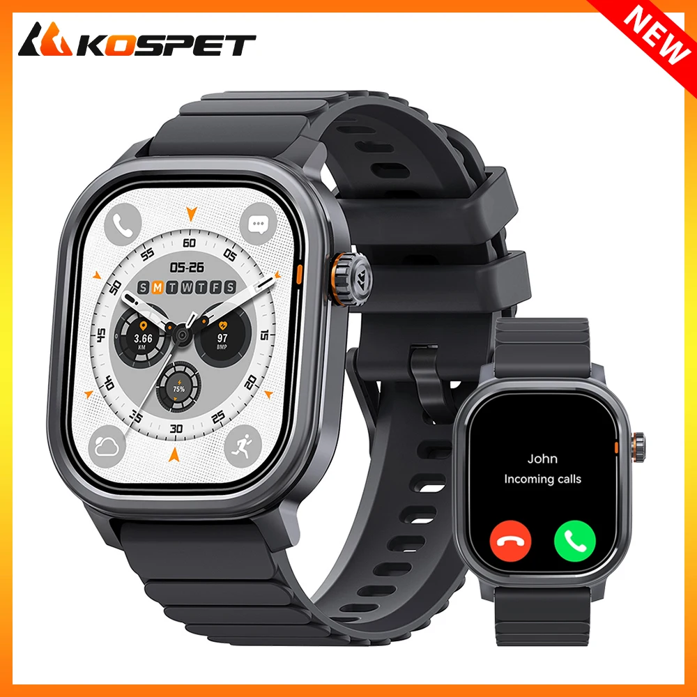 

2025 KOSPET PULSE Men Women Smart Watch IP68 Waterproof BT Call 180 Freestyle Training Modes Accurate Health Fitness Monitoring