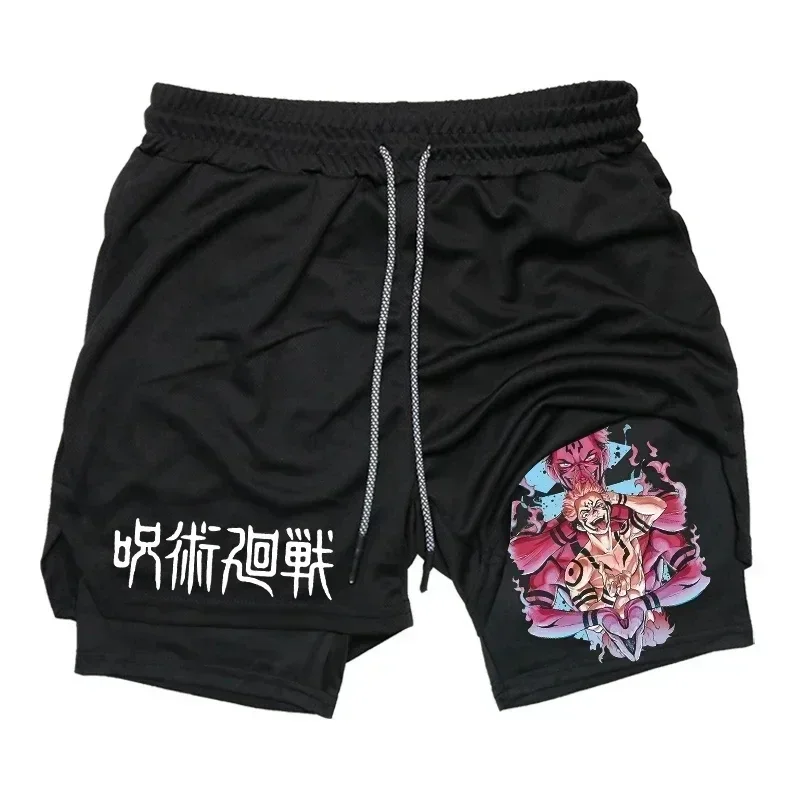 Men\'s Sports Shorts Jujutsu Kaisen Anime Graphic 2 in 1 Compression Shorts for Men Quick Dry Gym Performance Shorts Athletic
