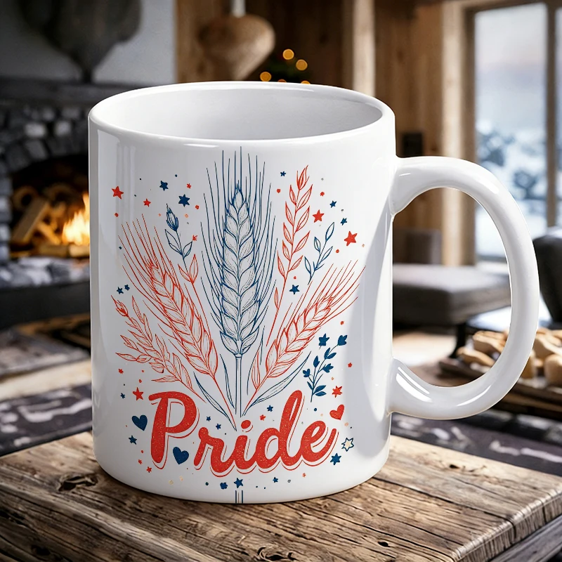 

Patriotic Pride Wheat Ceramic Mug Red & Blue Labor Day Coffee Cup, milk cup, office cup, drinking cup, gift for friends