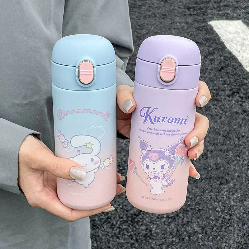 Sanrio-termo de acero inoxidable con dibujos animados para niños, botella de agua de 400ML, Kawaii, Cinnamoroll, Kuromi, regalo