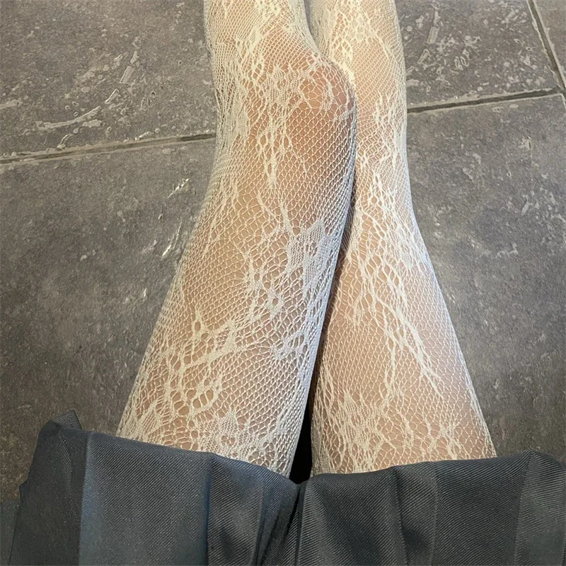 Women Rattan Sexy Stockings Club Party Anti-Snagging Flowers Tights Calcetines Fish Net Stocking Fishnet Mesh Lace Pantyhoses images - 6