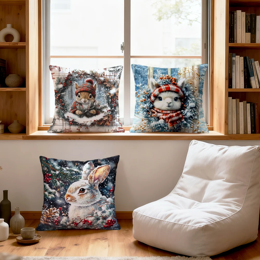 Cute Christmas rabbits squirrel alpacas wolve soft pillowcase Sofa Home Living Room bedside Decor pillow cover Gift Party hogar