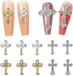 40pcs Retro Cross Nail Charms  Alloy Pearl Rhinestones Nail Gems Y2K Cross Nail Rhinestones for Nails  Making Crafts for Women