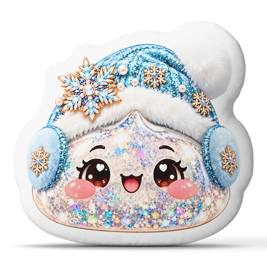 Cute Kawaii Winter Dumpling Shaped Stuffed Pillow Snowflake Earmuffs Cushion Christmas Throw Pillow Sofa Home Decor Gift