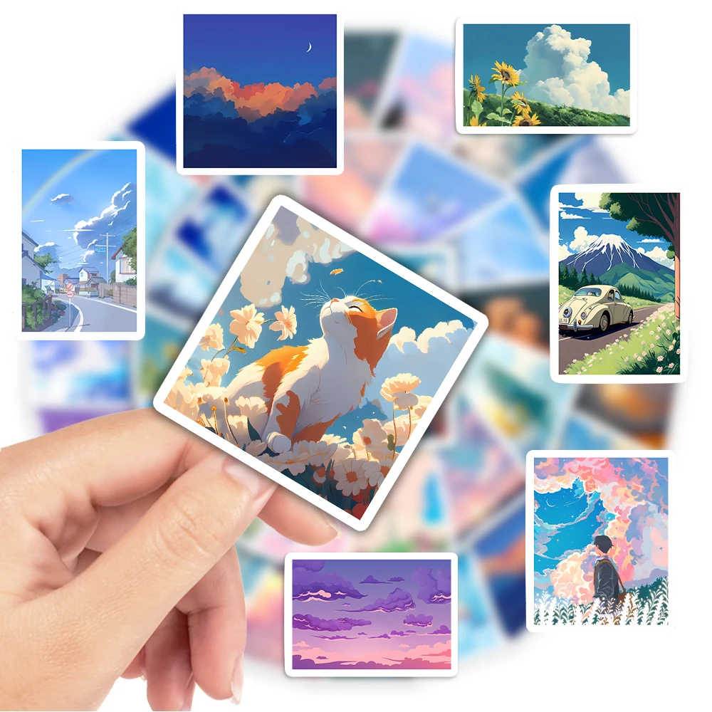 ملصقات توضيحية جميلة لسحب غروب الشمس فنون DIY ألعاب أطفال هدية ملصق مزخرف لزجاجات الكمبيوتر المحمول القصاصات المقاومة للماء #3