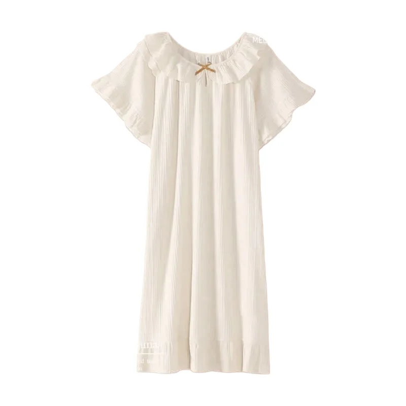 

Ночная рубашка для женщин, тонкая однотонная пижама с короткими рукавами, летняя корейская стильная милая домашняя одежда для колледжа, сексуальная одежда для сна