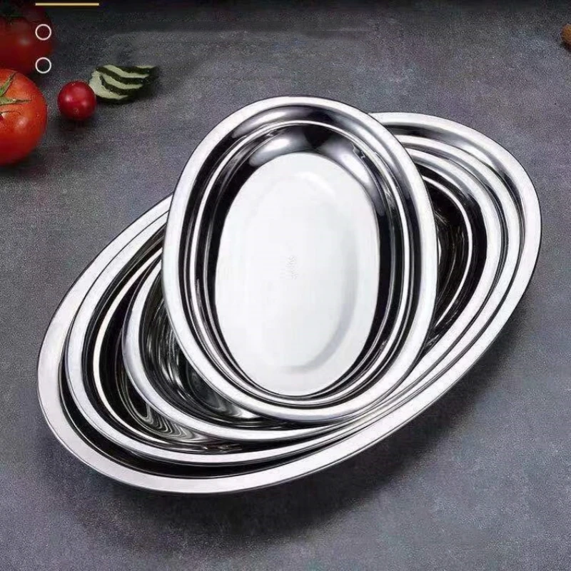 Multi-Size 304 Stainless Steel Oval Fish Plates Household Food Dinner Steamed Shallow Plate Dishes Kitchen Tableware Dinnerware view 2