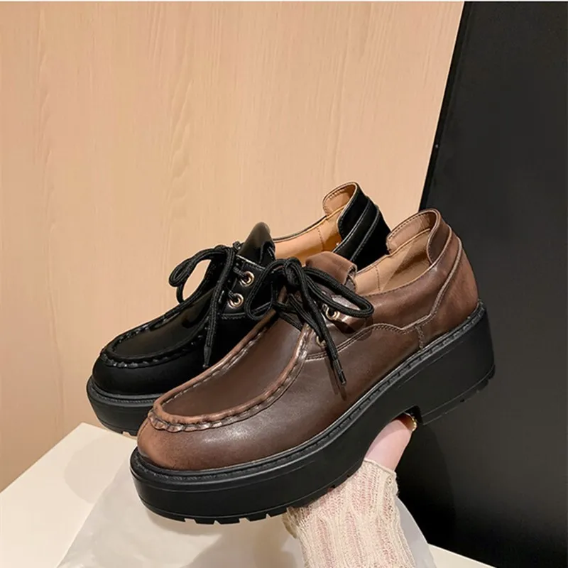 

AIYUQI 2025 New Women's Loafers Vintage Thick-Sole Lace-Up Shoes Women Shoes Large Spring/Autumn Sizes female Oxford Shoes