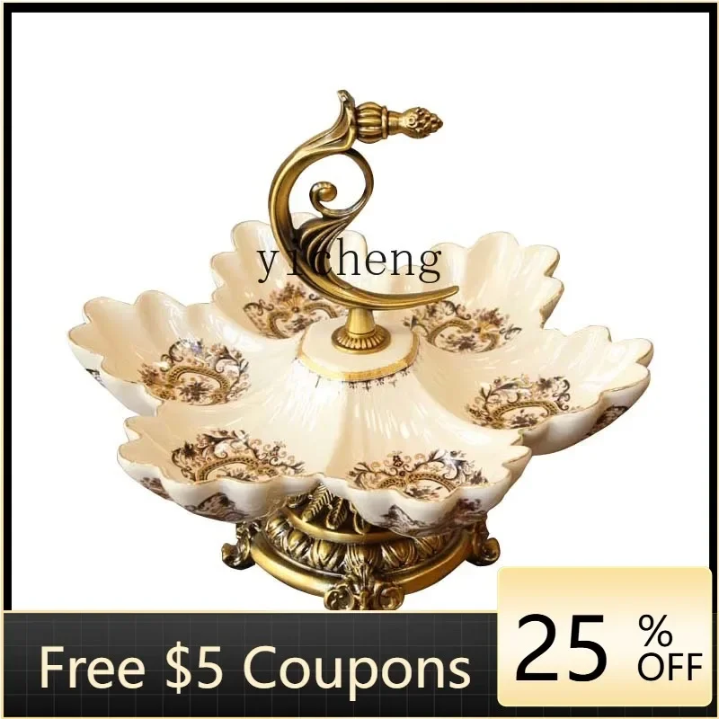 D3L7- Ceramic Alloy Grid Snack Plate Creative Candy Nut Fruit Plate