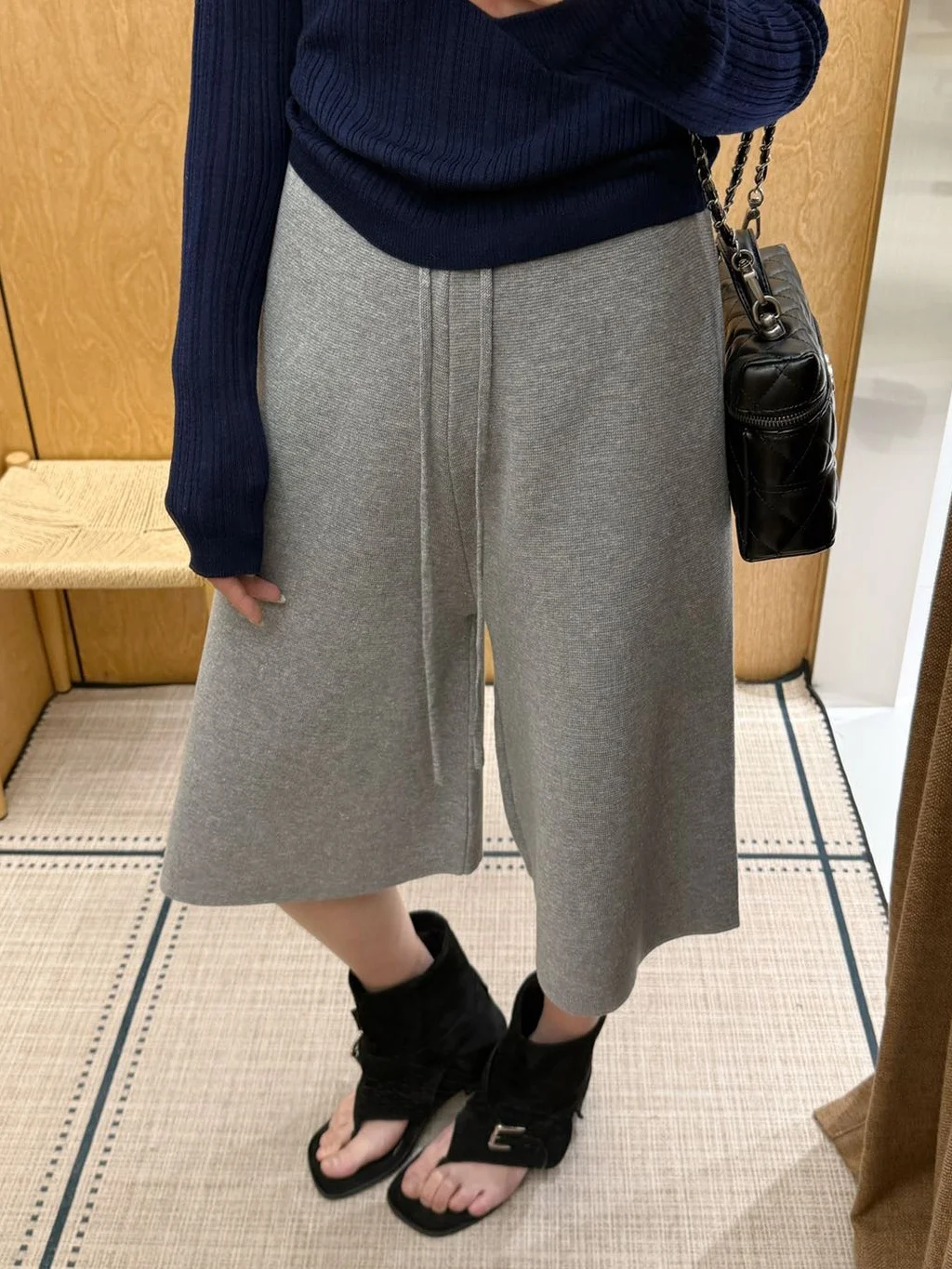 

Корейские модные свободные вязаные брюки с эластичным поясом, утягивающие, повседневные, прямые, укороченные (7/8), женские