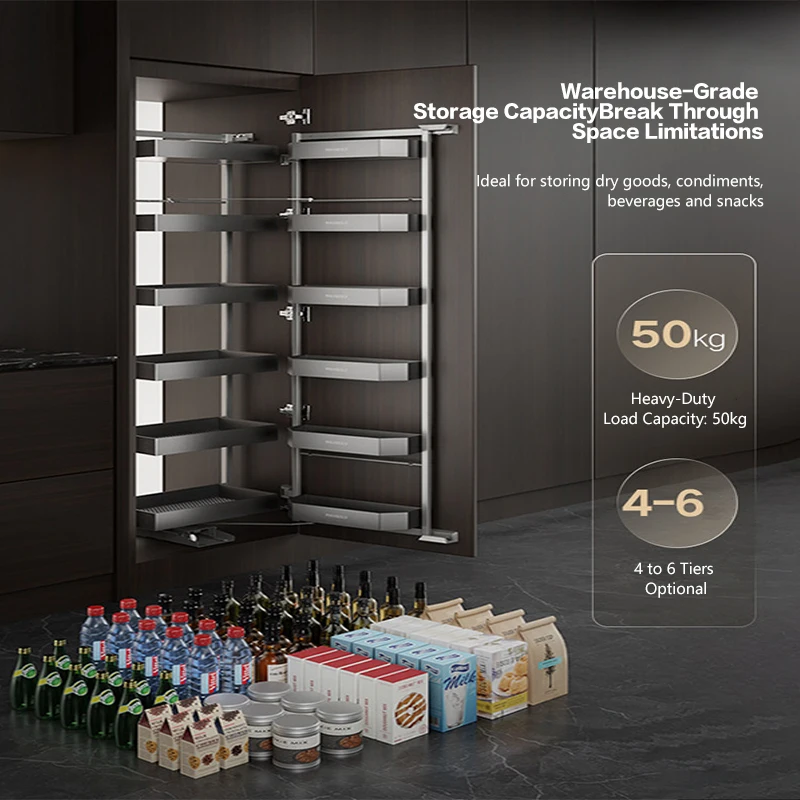 Durable Sturdy Easy Access Monster Linked Pull Out Basket For Tall Kitchen Cabinet Extra Large Snack Spice Shelf Organizer
