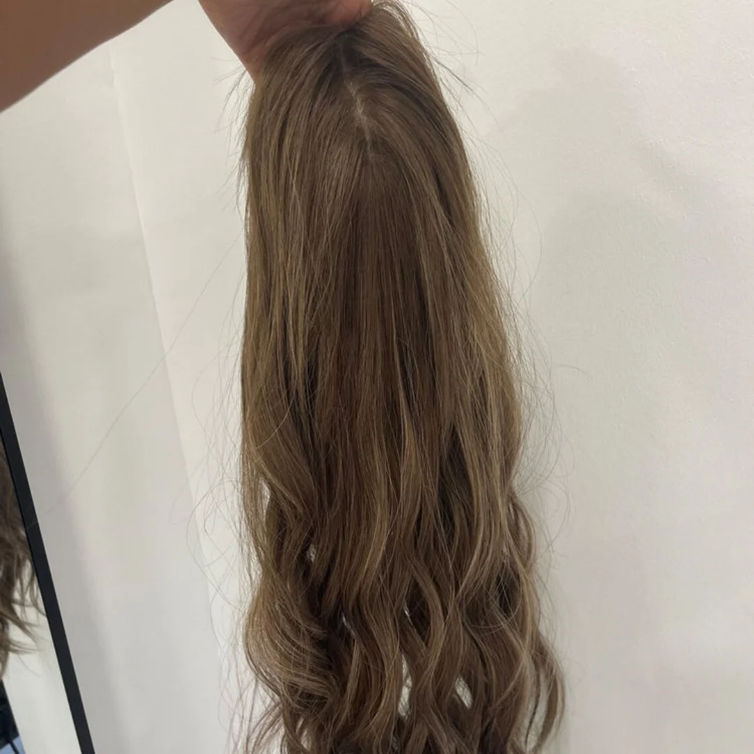 باروكة أمامية من الألياف الاصطناعية الفاخرة مقاس 24 بوصة، بني كستنائي مع أشقر يسلط الضوء على شعر مستعار دانتيل للنساء، شعر مستعار طويل مموج عميق الطول #2