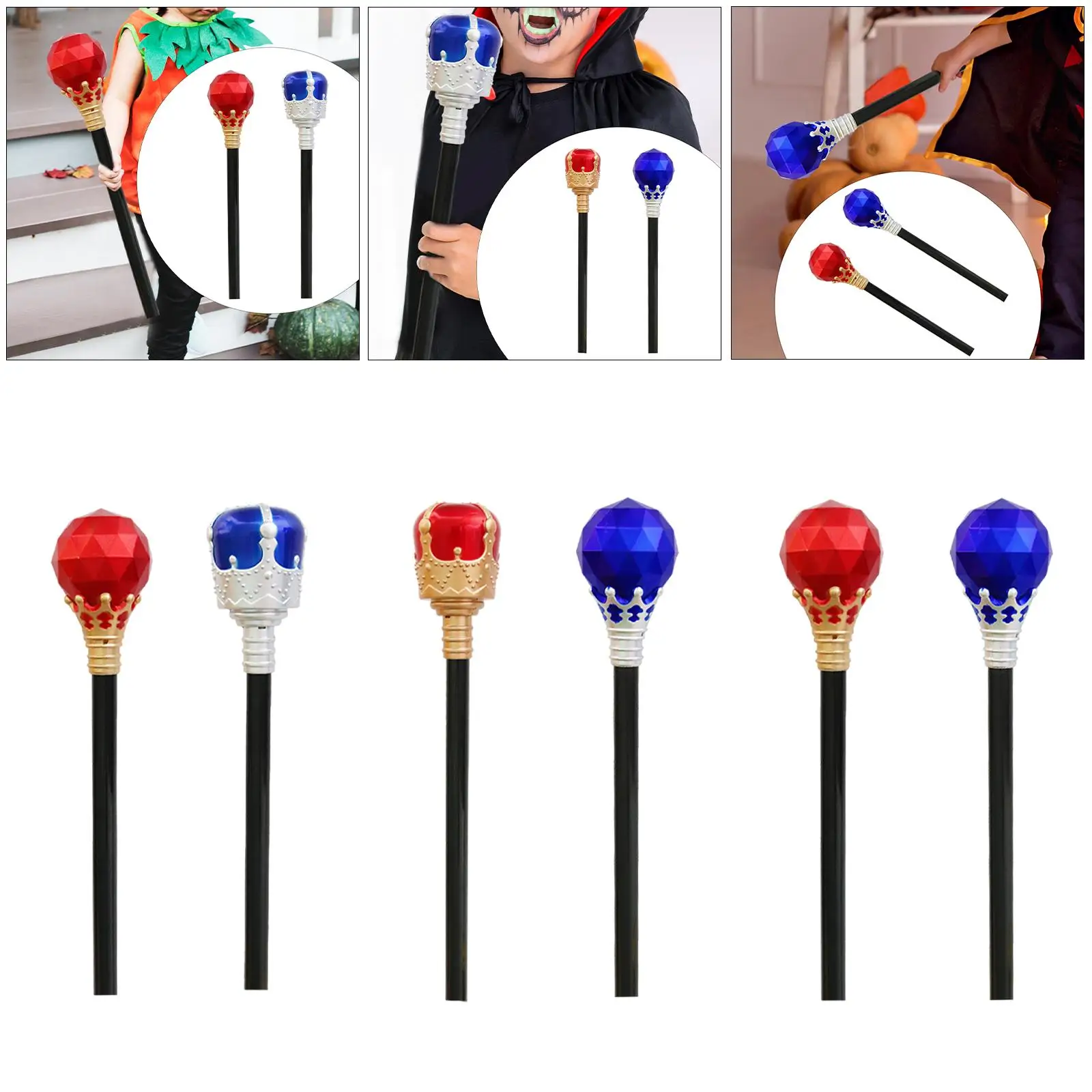 2Pcs Prom King Walking Canes Birthday Party Outfits Accessories Prop for Role Play Halloween King Canes for Men Kids Women