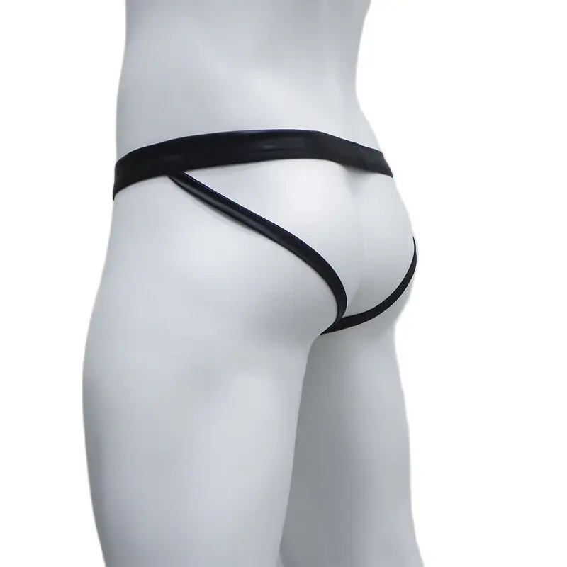 CLEVER-MENMODE Sexy Hommes String Lingerie Jockstrap Sous-Vêtements Pu Faux Cuir G String Culotte plus riche que Open Butt Slip