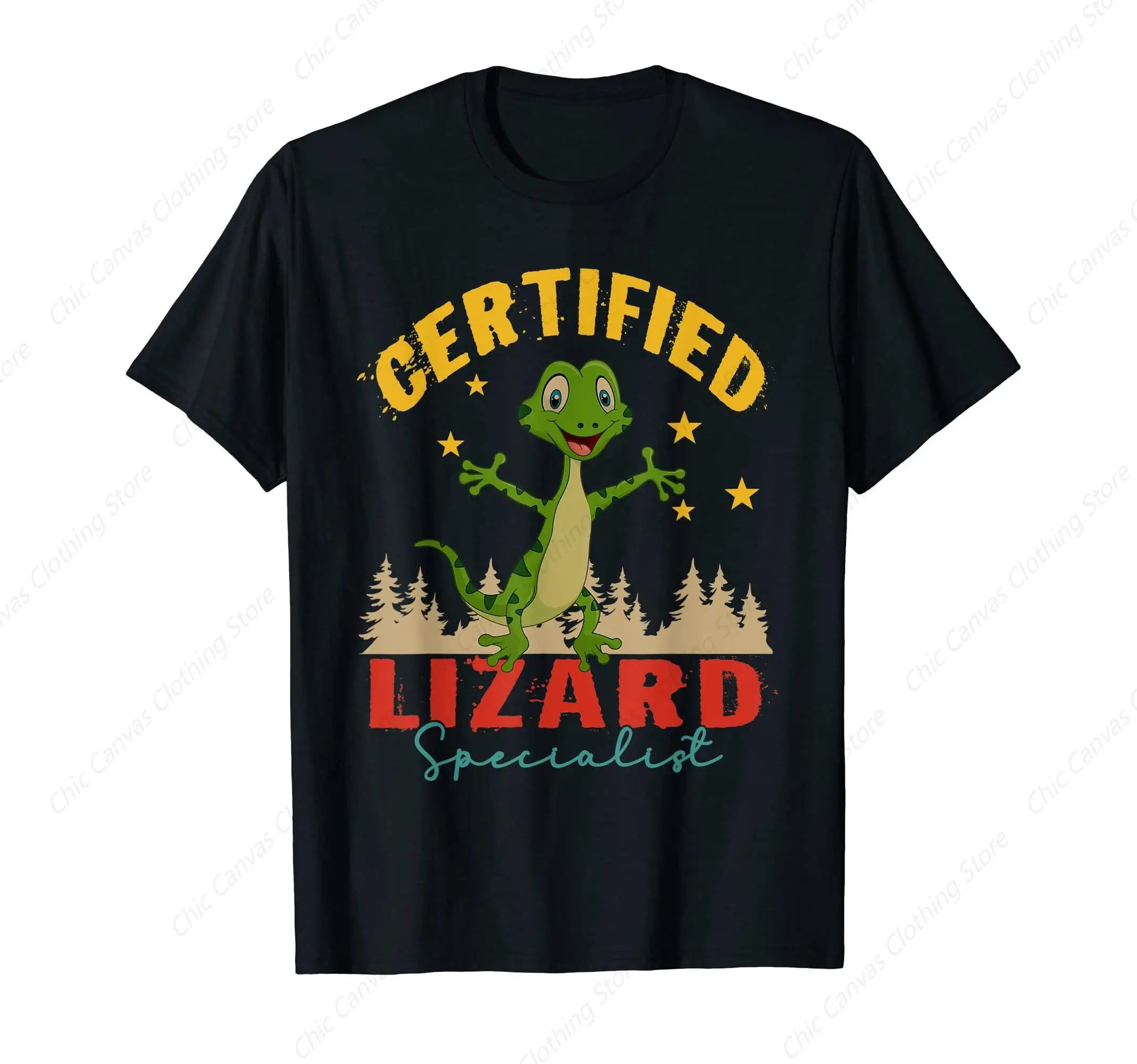 Retro Certified Lizard Expert Printed Shirt Cute Lizard Animal T-Shirt Black Cool Pure Cotton Breathable Short Sleeved Shirt