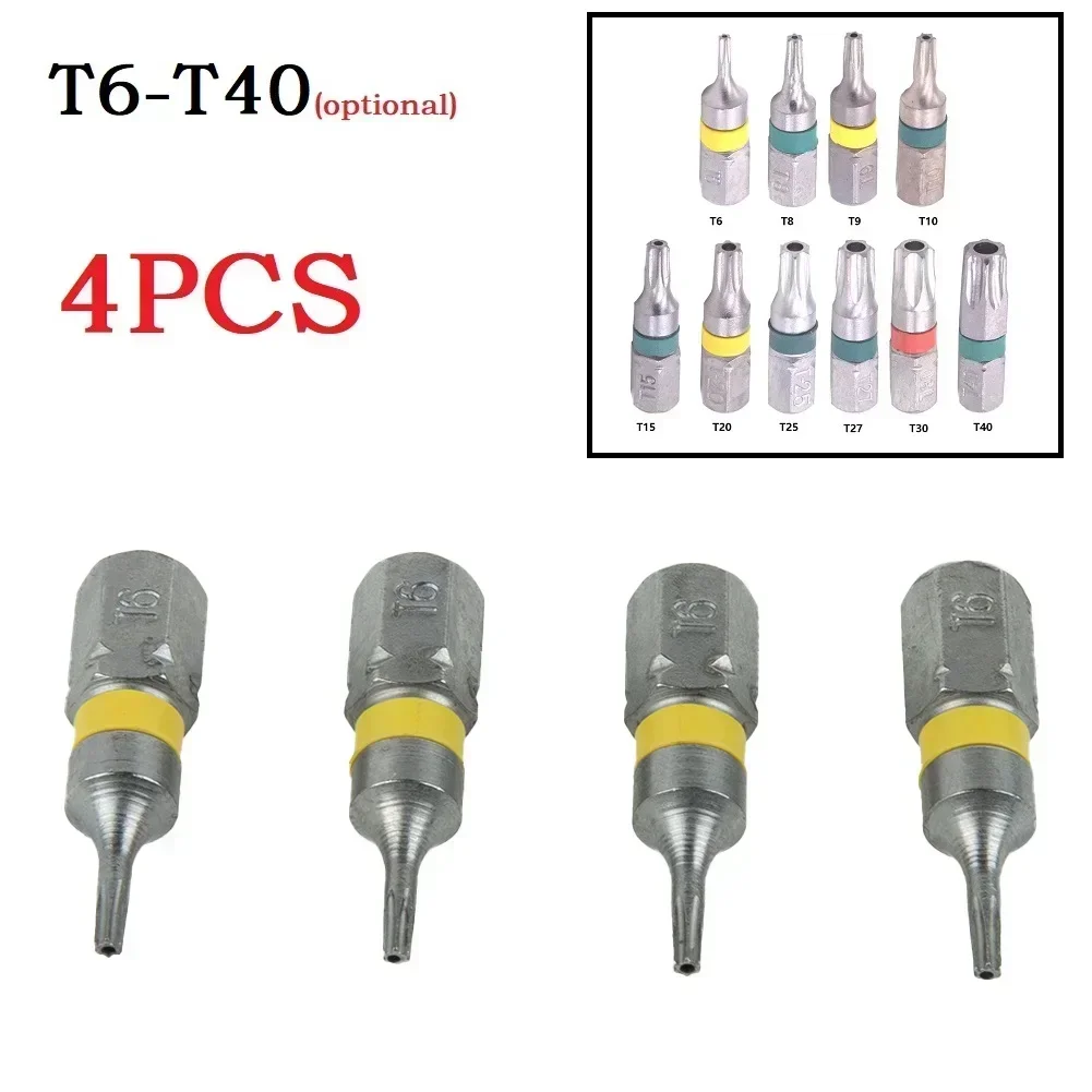 Screwdriver Bit Magnetic T6 T40 Hex Head Screw Driver Bit Set for Electric Hand Screwdrivers and Drills (4 Pack)