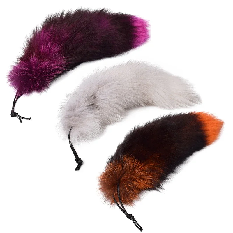 Cute Fox Tail Pendant with Leather Rope Faux Racoon Fur Keychain Plush Fur Pendant for Bags Charm Keys Holder Couple Keyrings