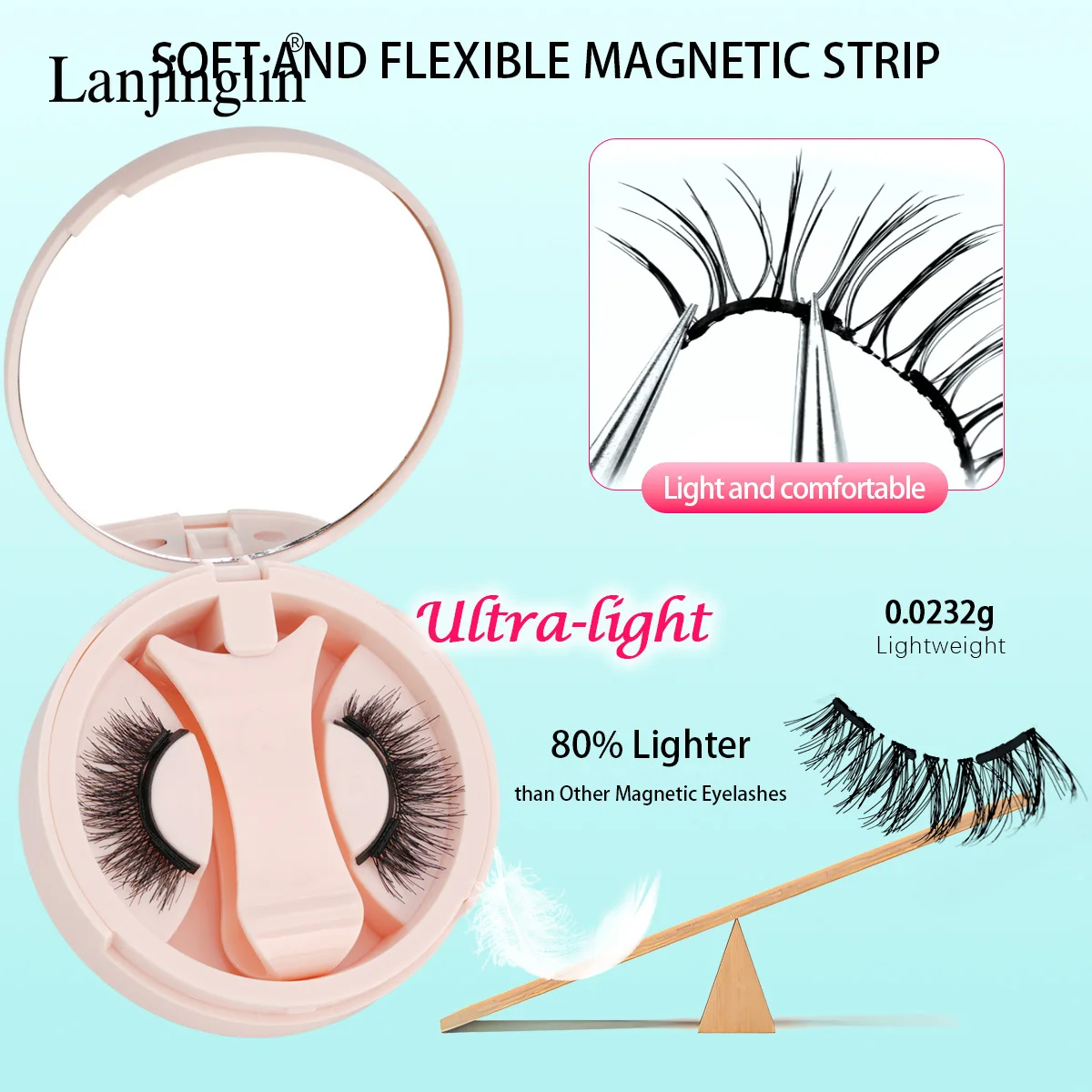 Lanjinglin cils magnétiques 1 paire fait à la main 3D naturel magnétique faux cils réutilisable magnétique cils pince à épiler ensemble
