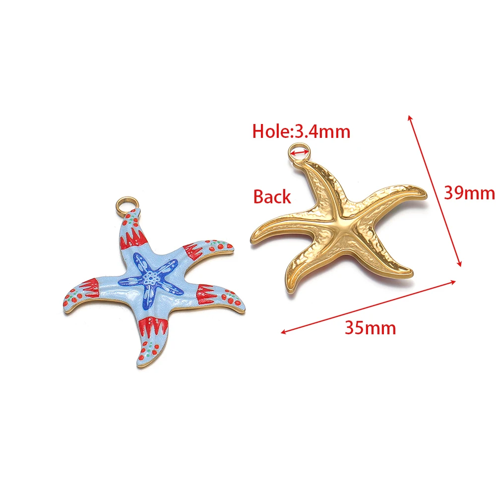 4pcs Stainless Steel Enamel Ocean Starfish Charms Necklace Pendants for DIY Children Jewelry Making Earrings Bracelets Supplies