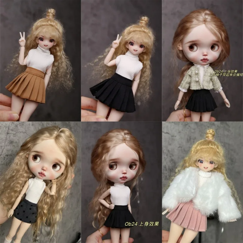 1/6 Fashion Set Ribbed Knit Coat Pleated Skirt Clothes Model Action Figures Blythe OB22 OB24 Azone Accessories Ornaments