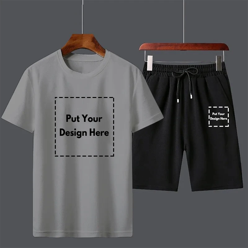 Customized Men's Short Set Fashion Soft Breathable Summer Women Two Piece Suit High Quality T Shirts+Drawstring Shorts
