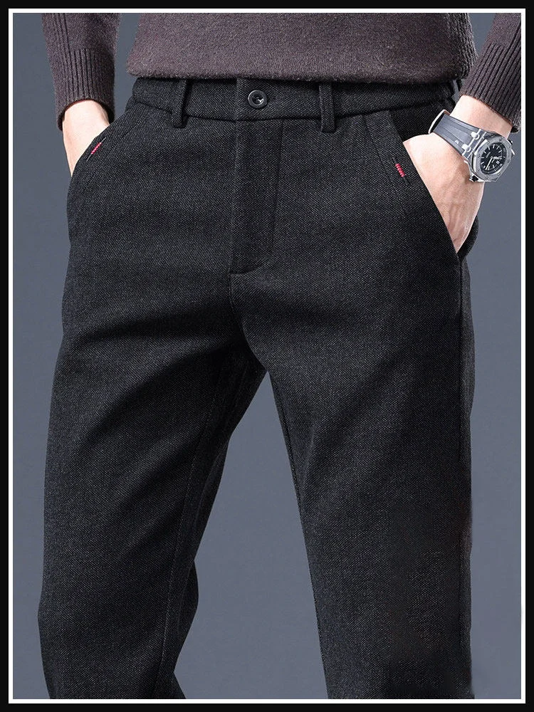 

Business Casual Loose Fit Men's Pants Straight Leg Polyester Fiber Elastic Waist Light Weight Flannel Pants for Spring Autumn
