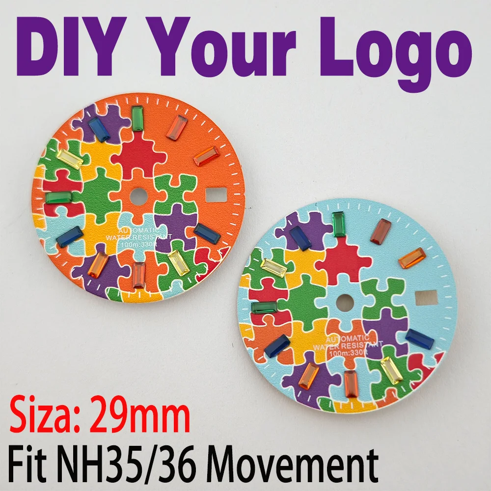 

29mm Watch Dial Puzzle Dial Custom LOGO Laser Printed Name/logo DIY NH35 Dial NH36 Watch Dial Suitable for NH35/NH36 Movements ﻿