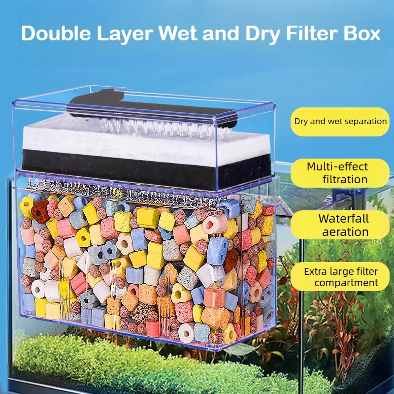 

Ультратихий двухуровневый аквариумный фильтр с разделением на сухую и влажную зоны, настенный, 3-в-1, капельный фильтр-бокс для небольших и средних аквариумов с рыбами и черепахами