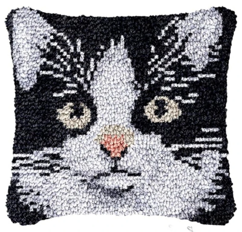 Black Cat Cushion Smyrna Button Package Latch Hook Throw Pillow Embroidery Pillow Foamiran For Needlework Pillow Embroidery Set view 6