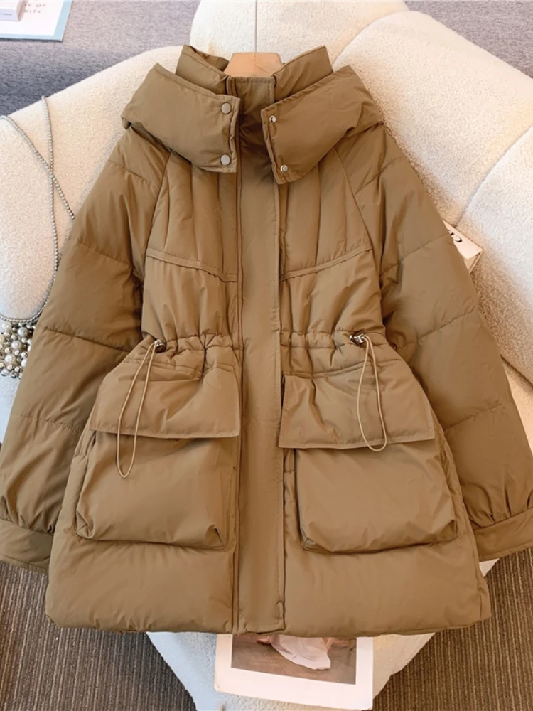 Women's Thickened Long Hooded down Cotton Jacket Winter Warm Bread Style Waist-Cinching Coat Korean Style Commute Fashion