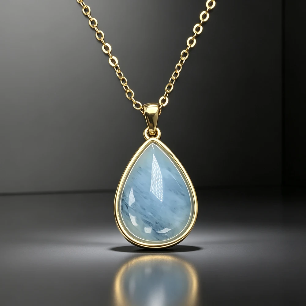 Elegant Natural Aquamarine Pendants Water Drop Gemstone 13*18mm Fine Necklace Jewelry for Women Party Wedding Birthday Gift