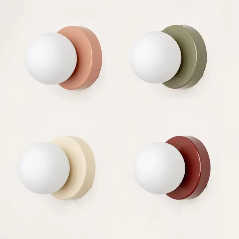 

Nordic Macaron LED Wall Lamp Round Ball Mini Glass Sconce Balcony Lamp Bedside Bedroom Corridor Porch Decor Lighting Fixtures