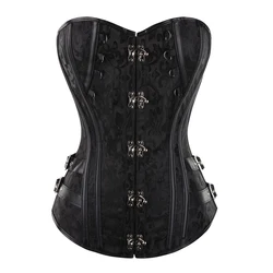 Locking Closure Steam Punk Style Women Waist Shapewear Overbust Corset Bustier With G String Black Brown