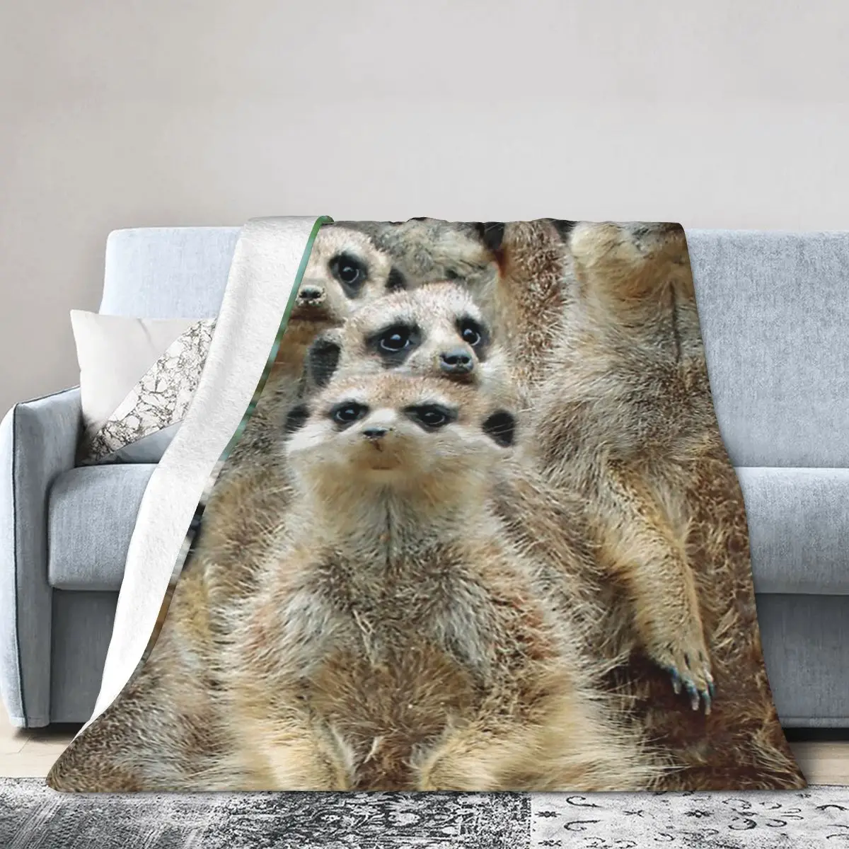 Meerkat 012 Blanket Soft Warm Flannel Throw Blanket Cover for Bed Living room Picnic Travel Home Sofa