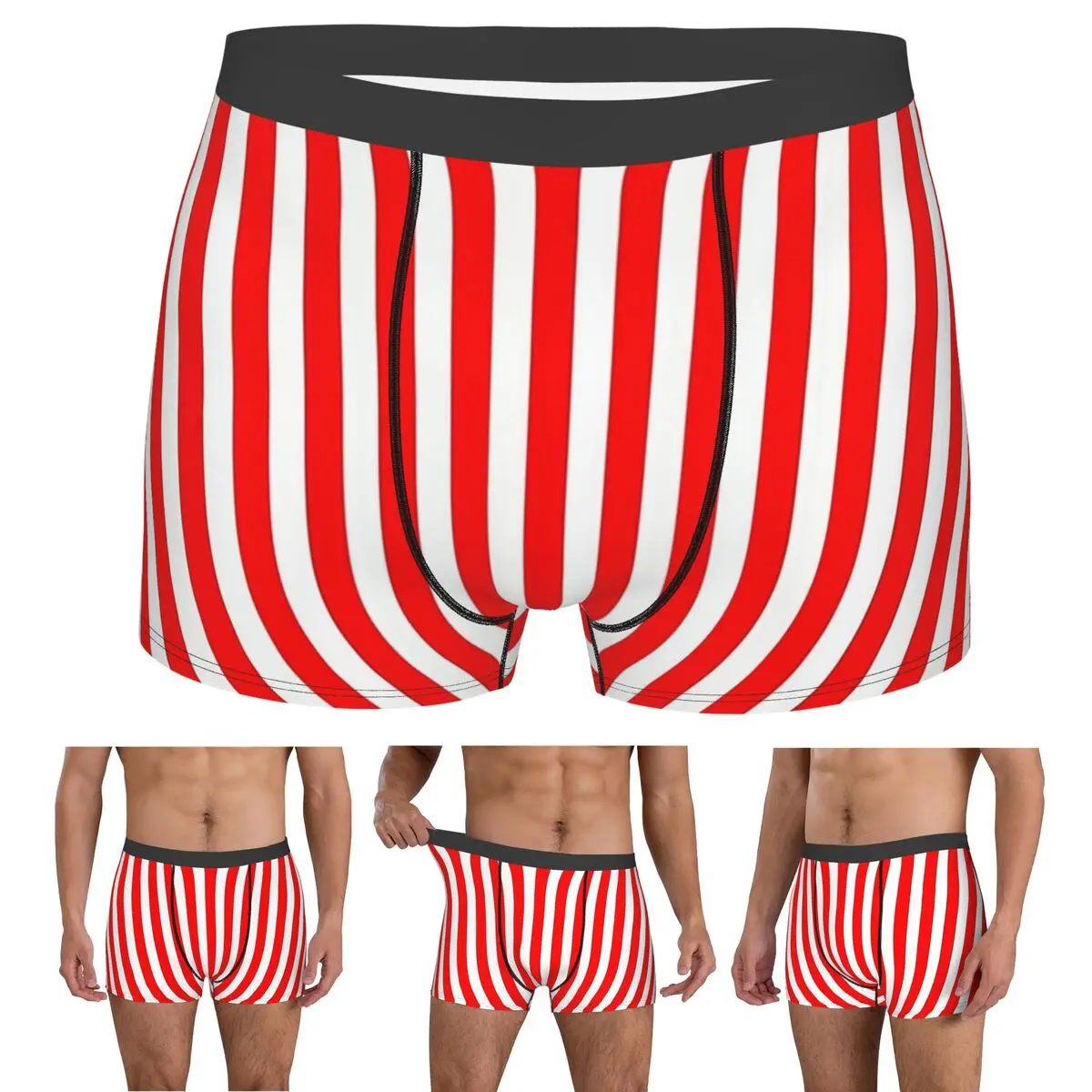 

Boxer Underpants Shorts Classic Red And White Vertical Stripes Panties Male Breathable Underwear for Homme Man Boyfriend Gift
