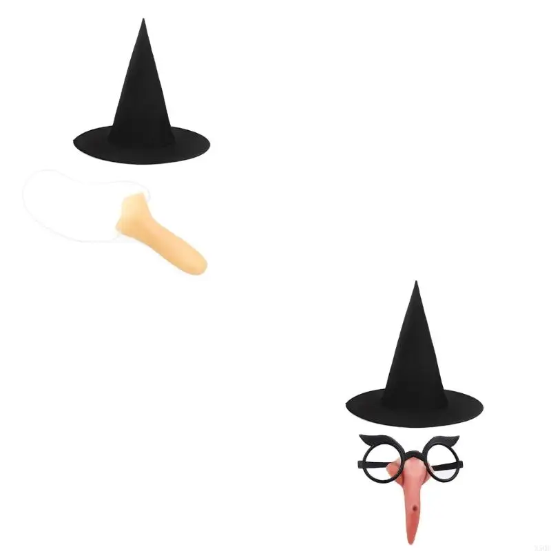 Halloweenowa czarownica Akcesoria Cosplay Kobiety Kostium czarownicy Kapelusz czarownicy i zestaw sztucznego nosa dla kobiet