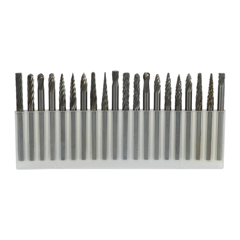 20Pc Full Double Grain Tungsten Carbide Rotary Burr Milling Cutter Milling Cutter Bit Set Mini Drill Rotating Tool Accessories E