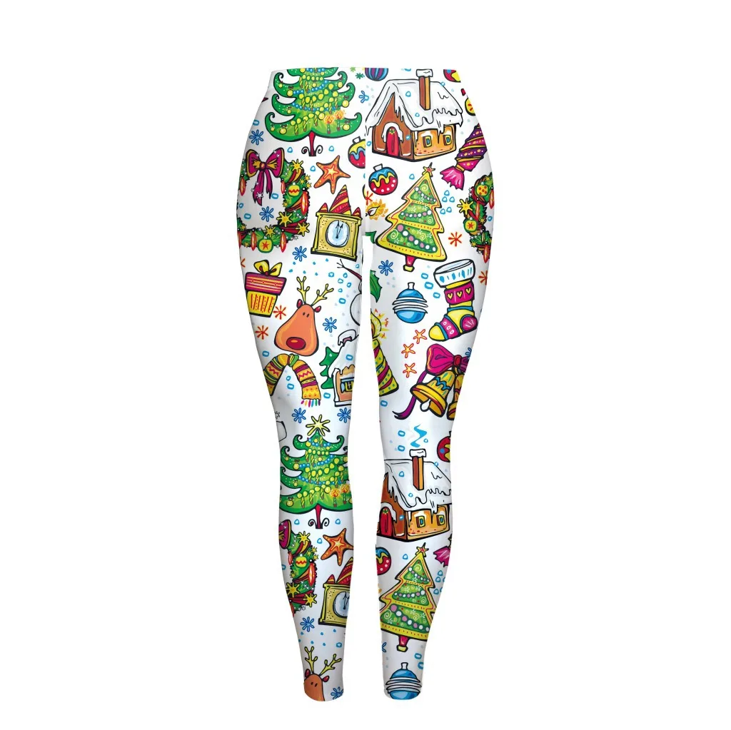 Nadanbao-pantalones de fiesta navideña para mujer, mallas con estampado de árbol de Navidad, medias elásticas, pantalones de cintura media