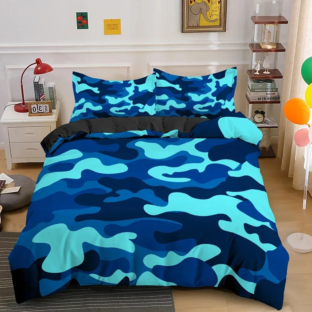 Fotografia 4: Conjuntos de cama camuflados, 2/3 peças, lençóis macios e capas de edredom, confortáveis e adoráveis, adequados para todas as idades
