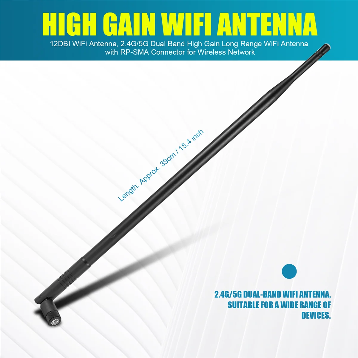 ใหม่ล่าสุด 12DBI เสาอากาศ WiFi, 2.4G/5G Dual Band High Gain เสาอากาศ WiFi ระยะไกลพร้อมขั้วต่อ RP-SMA สําหรับเครือข่ายไร้สาย