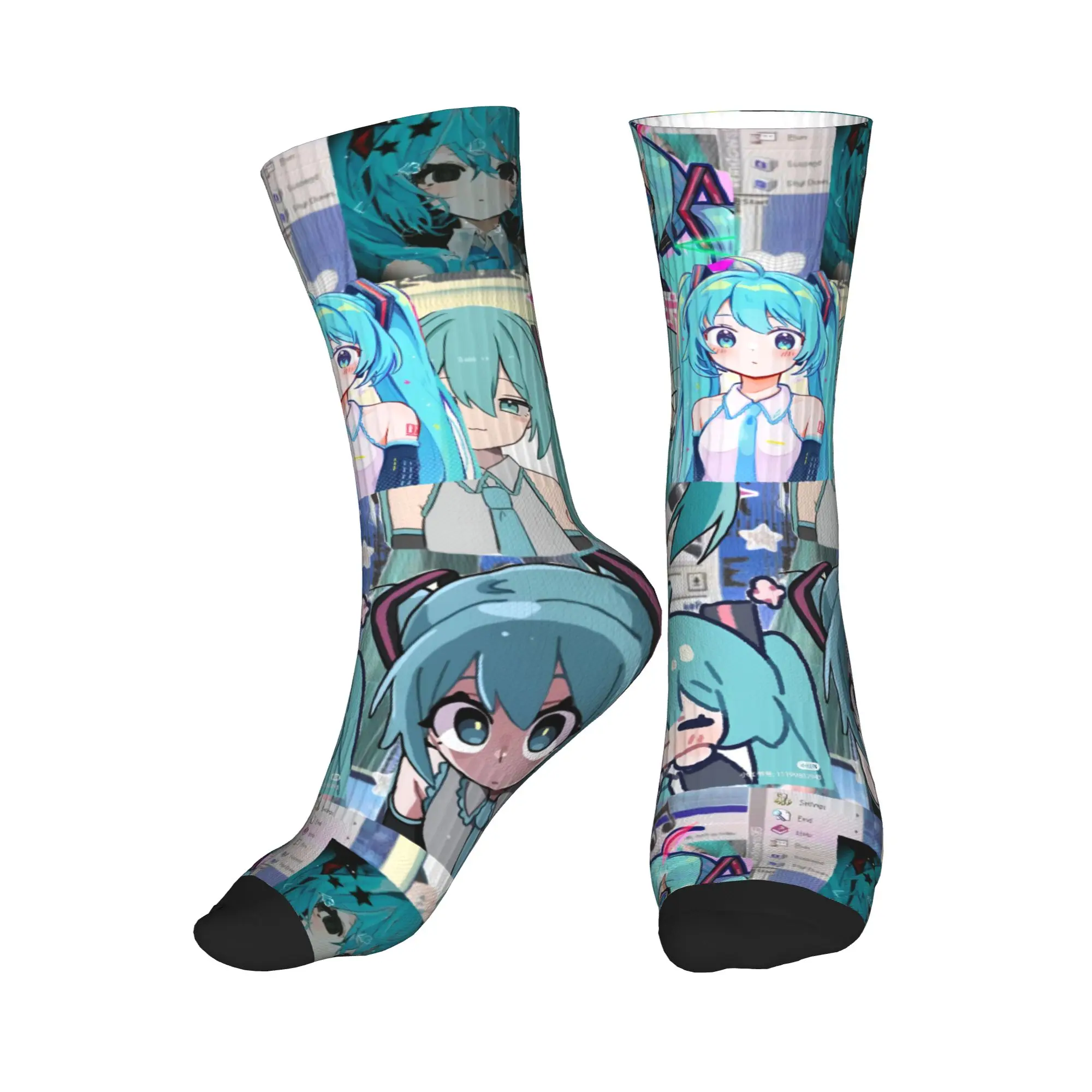 

Забавные носки аниме Хацунэ Мику для женщин и мужчин, теплые спортивные футбольные носки с 3D принтом