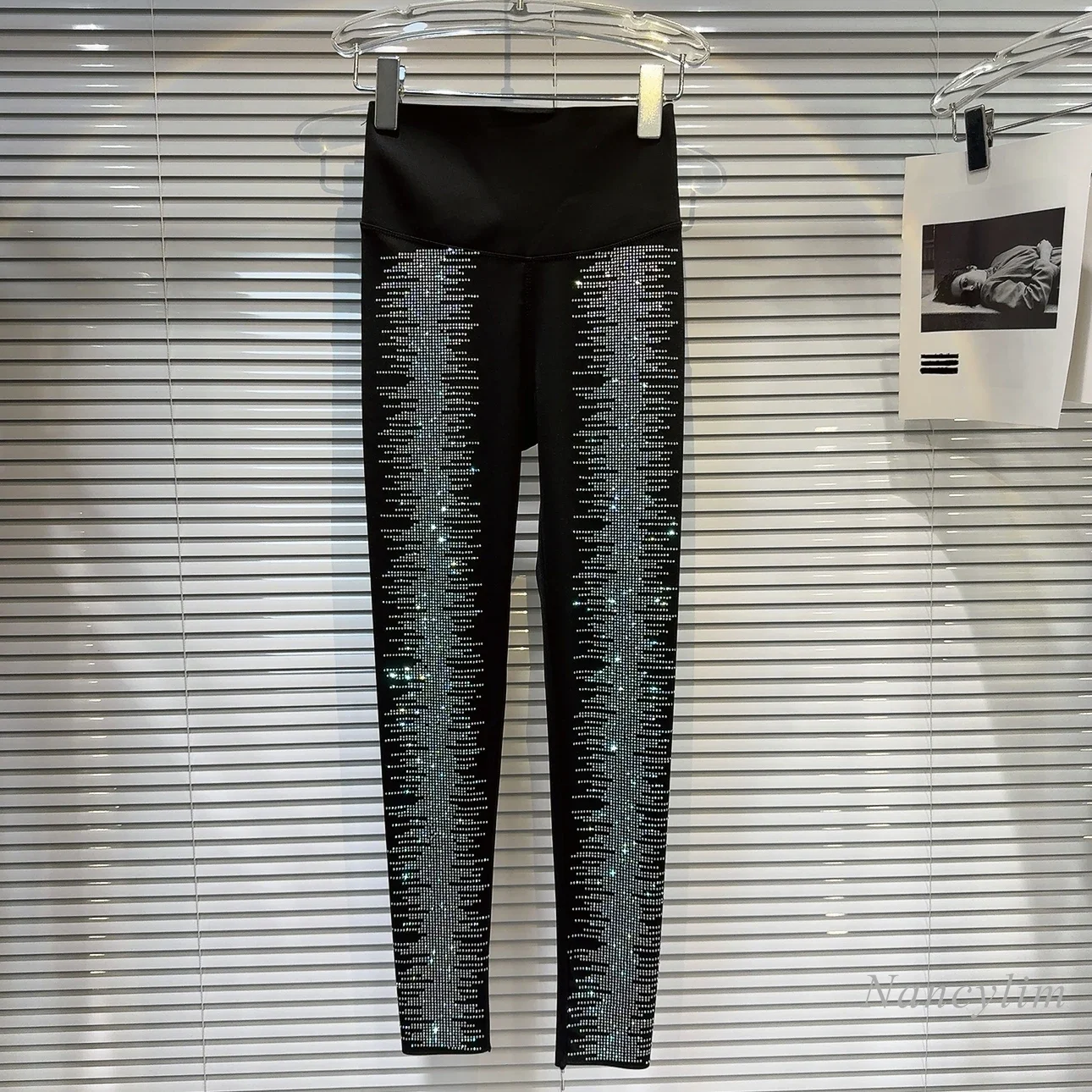 2024 Autumn New High Waist Rhinestone Hot Diamond Elastic Slim Leggings Yoga Trousers for Women